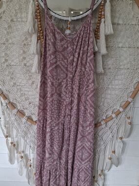 Gauzy Button-Front Mauve Floral Maxi Dress Size Large